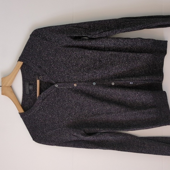 Saks Fifth Avenue Italian Wool Gold Metallic Details Black Knit Cardigan Holiday - Picture 2 of 7